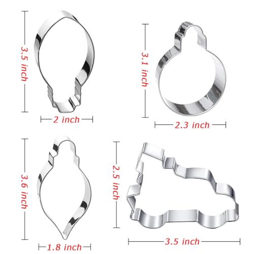 Christmas Ornament Cookie Cutters 4Pcs for Baking Decorating (4 Count)