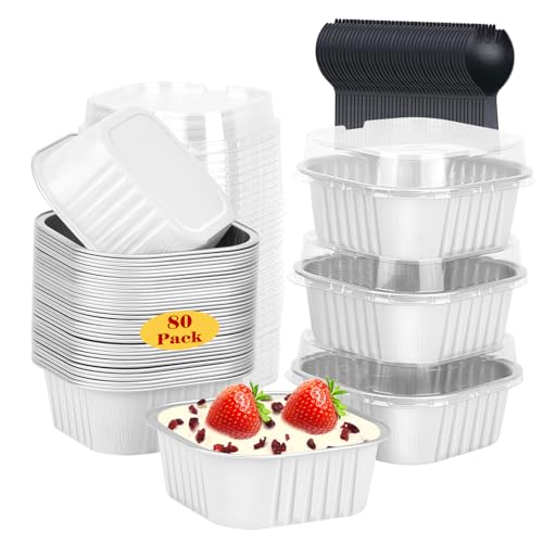 80 Pack 10oz Mini Cake Pans with Lids and Spoons for Bake Sales (80 Count)