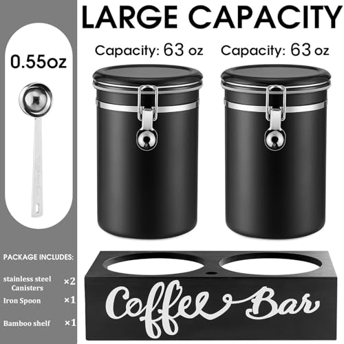 2×63OZ Stainless Steel Coffee Container with Shelf and Scoop for Coffee Bar