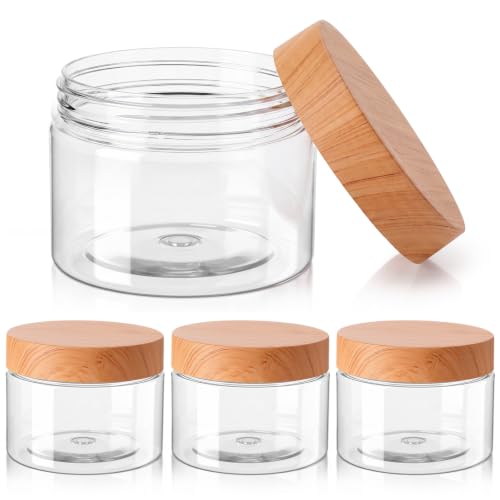 4 Pcs Plastic Jars Wide Mouth with Lids (4 Count)