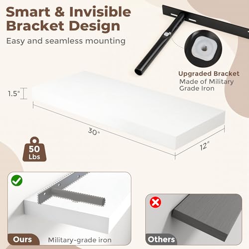 30 Inch White Floating Shelves for Wall (2 Count)
