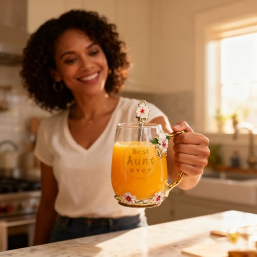 Best Aunt Ever Printed Flower Tea Glass
