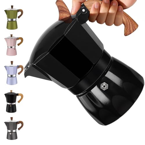 3 Cup Aluminum Moka Pot Classic Stovetop Espresso Coffee Maker 150ml 5oz Coffeemaker Percolator Mocha Pot Greca Coffee Maker Cafe Makers for Italian and Cuban Café Brewing Black