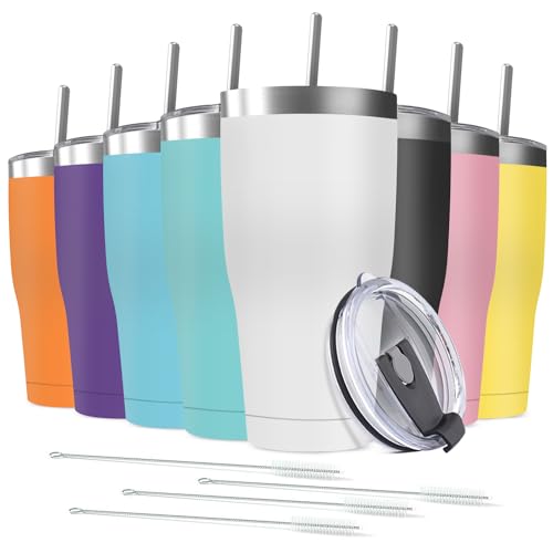 8 Pack 30oz Stainless Steel Tumblers Bulk Reusable Travel Mugs with Lid