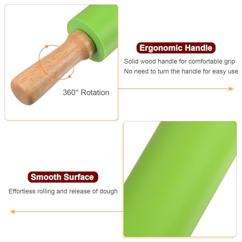 Silicone Rolling Pins for Baking 17 Inch Wooden Handle Non Stick Rolling Pin Small Roller Playdough Rolling Pins for Dough Pizza Pastry Fondant Kitchen