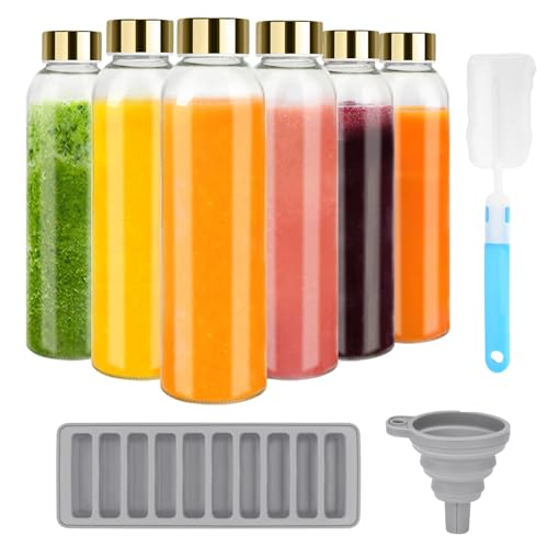 18 oz Glass Juice Bottles with Gold Lids (6 Count)