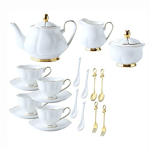 Utility 19 Pieces Tea Sets for Adults with Teapot Afternoon Tea Set Bone China Coffee Cup and Saucer Sugar Bowl and Milk Jug Gift for Wedding Teapots
