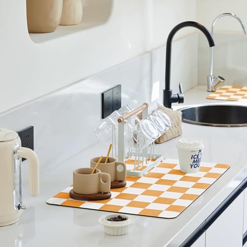 Checkered Dish Drying Mat for Kitchen Counter