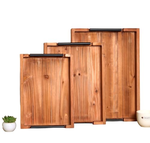 3Pcs Nested Vintage Wood Serving Tray Set