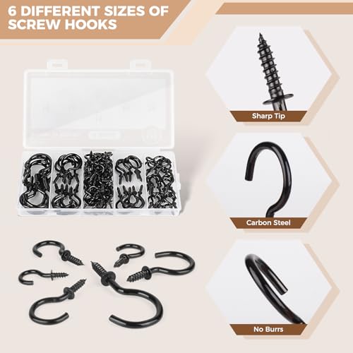 Screw Hooks 6 Sizes Metal Screw in Cup Hooks (110 Count)