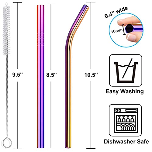 6 Pack 0.4" Wide Bore Reusable Stainless Steel Smoothie Straws (6 Count)