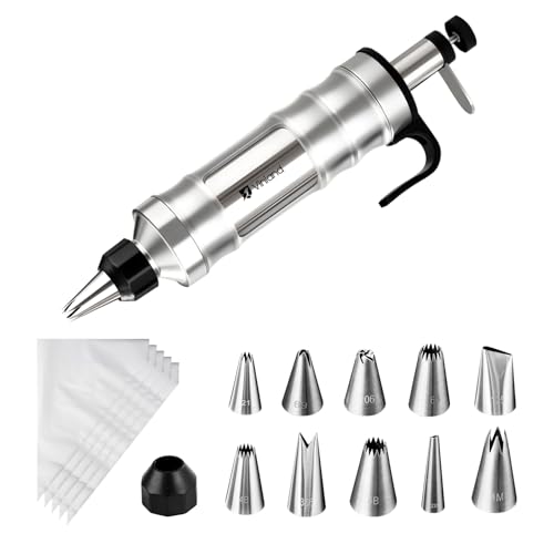 Dessert Decorating Syringe Set Icing Piping Kit Frosting Piping Kit Stainless Steels Cake Decorating Kit with 10 food grade stainless steel piping tips & 50 Disposable Piping Bags Black (63 Count)