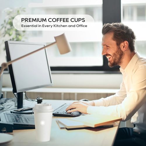 100 Pack 16 oz Disposable Paper Coffee Cups with Lids (100 Count)