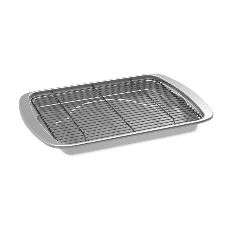 Oven Crisp Baking Tray 2pc Set Includes Pan and Rack; Natural Aluminum For Air Frying