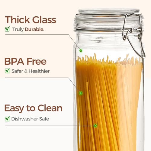 Tall Glass Pasta Containers with Airtight Lids 68 oz 3 Pack Canister (3 Count)