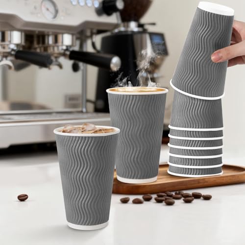 500 Pack 16 oz Coffee Cups Disposable Insulated Paper Cup Gray (500 Count)