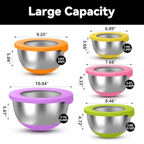 Stainless Steel Mixing Bowls with Lids (5 Count)