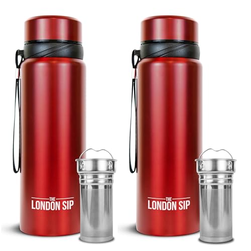 25 oz Multi Function Travel Mug and Tumbler Tea Infuser Water Bottle Fruit Infused Flask Hot and Cold Double Wall Stainless Steel Coffee Thermos (2 Count)