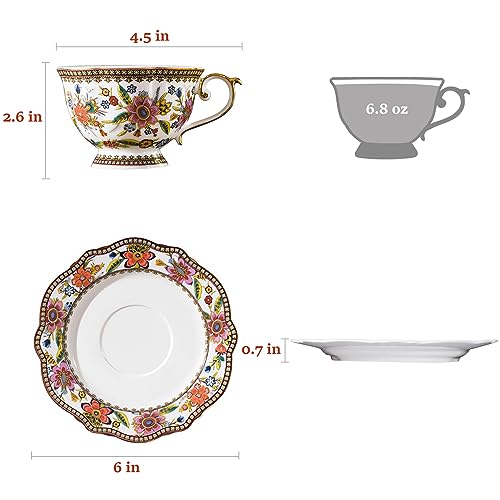 Bone China Tea Cup and Saucer Set for 1 (6.7 Count)