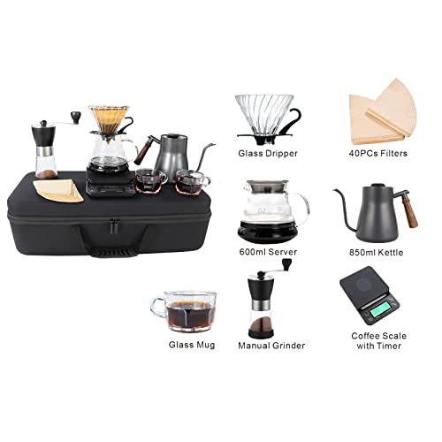 Pour Over Coffee Maker Set includes a manual grinder
