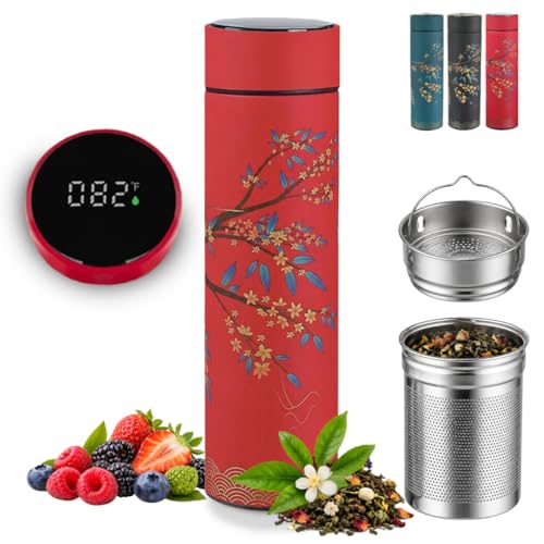 Tea Infuser for Loose Leaf Tea Smart Water Bottle with Fahrenheit Temperature Display
