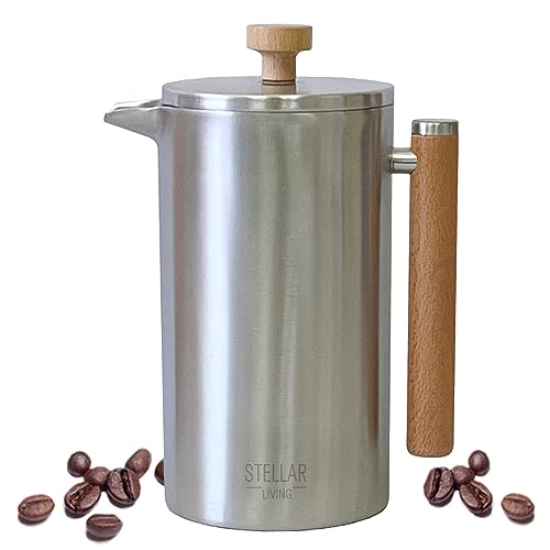 Stellar Living 34 OZ Stainless Steel French Press Coffee Maker with Double Vacuum Insulation (34 Ounce)