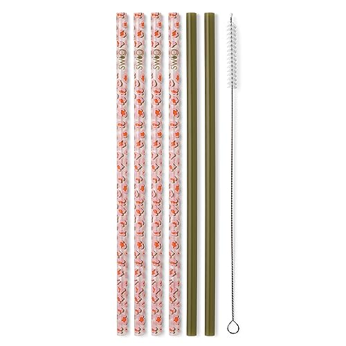 Pack of 6 Reusable Plastic Straws with Cleaning Brush