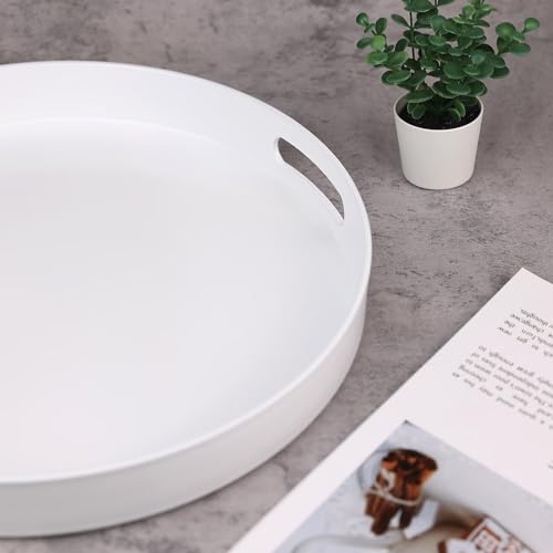 Round White Decorative Serving Tray with Handles