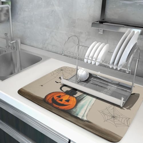 Happy Halloween Black Cat Ghost Dish Drying Mat for Kitchen Counter