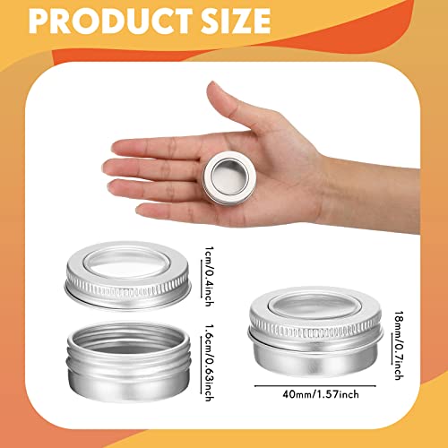 100 Pcs 0.5 Ounce Aluminum Tin Jar 15 ml Refillable Containers Clear Top Screw Lid Round Tin Container Bottle for Cosmetic