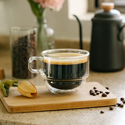 BTaT Double Walled Stackable Glass Coffee Mugs (4 Count)
