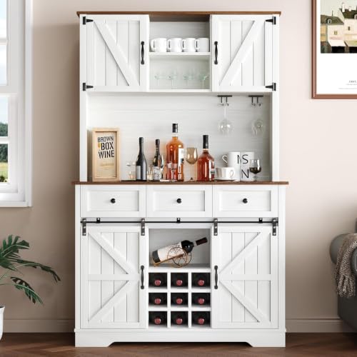 Farmhouse Coffee Bar Cabinet with Wine Rack