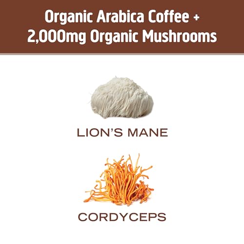 Medium Roast Instant Black Coffee USDA Organic with Adaptogenic Mushrooms (6.13 Ounce)
