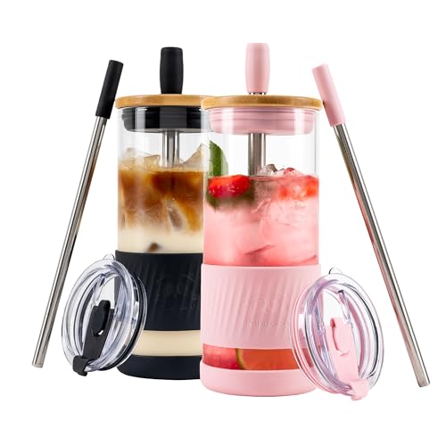 Glass Cups With Lids and Straws (2 Count)