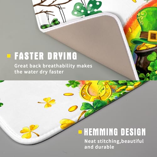 St Patrick Dish Drying Mat Small Lucky Clover Tree Shamrock Dish Drainer Mats 16x18inch Spring Elf Hat Rainbow Colorful Fast Drying Absorbent Dish Drying Pad for Kitchen Counter Decor