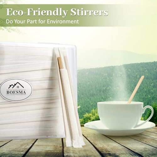 100Pcs Bamboo Coffee Stirrers Individually Wrapped
