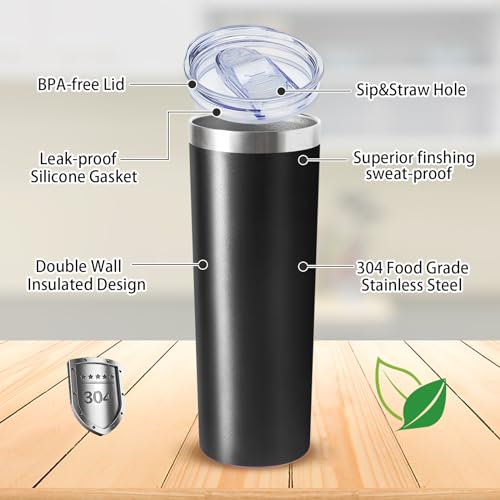 20 oz Skinny Tumblers with Lid and Straw (8 Count)