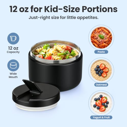 12oz Insulated Vacuum Food Jar with Buckle Lid Wide Mouth Soup Thermo for Hot Food Kids Leakproof Stainless Steel Lunch Container