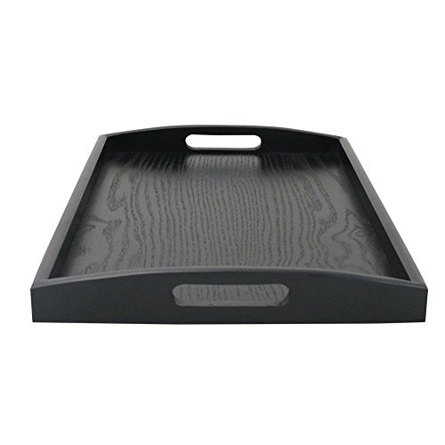 Serving Tray Large Black Wood Rectangle Food Tray Butler Tray Breakfast Tray with Handles