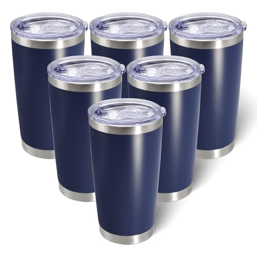 20oz Tumbler with Lid Stainless Steel Tumblers Insulated Mug Navy 6P (6 Count)