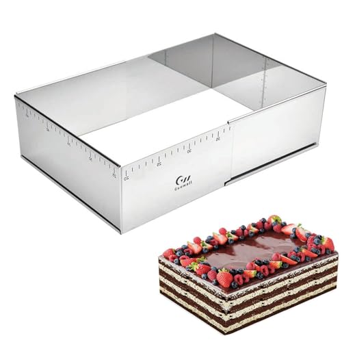Rectangular Cake Ring Mold Stainless Steel Heavy Duty Adjustable Tiramisu Pan Big Size Extensible Pastry Shaping Mould for Baking