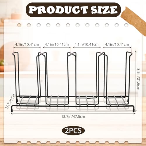 2 Pcs 4 Section Coffee Cup Organizers 18.7 x 8.5 x 5 Inch Wire Rack Coffee Cup and Lid Holder Black Iron Lid Dispenser Countertops Station Organizer for Kitchen Storage Essentials (2 Count)