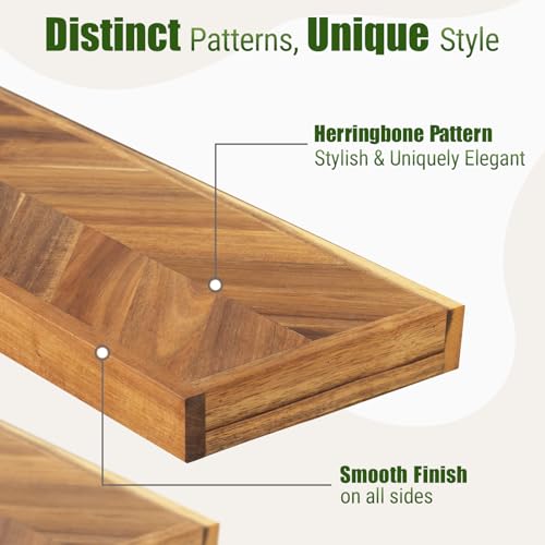 36" Acacia Chevron Floating Shelves Set of 2 (2 Count)
