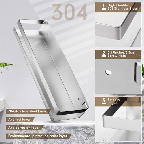 2 Pieces Stainless Steel Shelf Bathroom Shower Floating Shelves Wall Mounted Shower Caddy Basket Shelf Storage Organizer Shelves for Bathroom (2 Count)