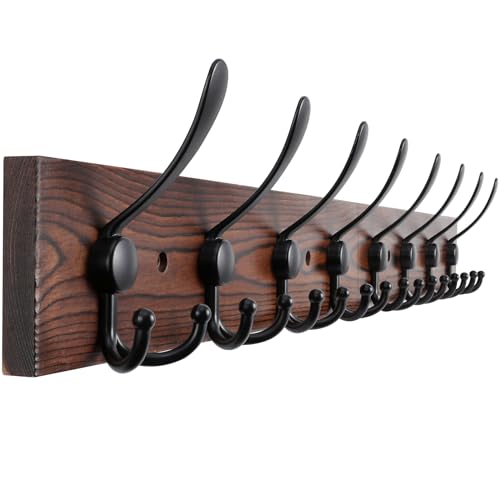 32.2'' Large Coat Rack Wall Mount Coat Hooks Coat Hanger with 8 Metal Black Triple