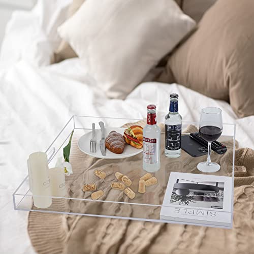24×24 Inch Clear Acrylic Serving Tray with Handles Extra Large Ottoman Tray Decorative Tray Spill