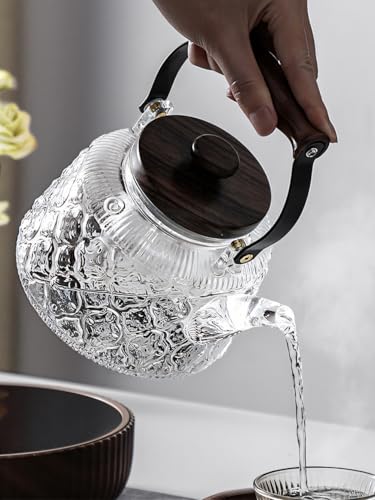 Stovetop Safe Glass Teapot with Malus Spectabilis Pattern Removable Infuser Fine Borosilicate Tea Pot perfect for Fruit Flowering Tea Canister Premium Quality Tea Kettle Gift