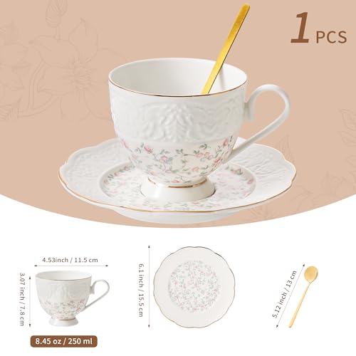 Interglio Embossed Bone China Tea Cup and Saucer Set (3 Count)