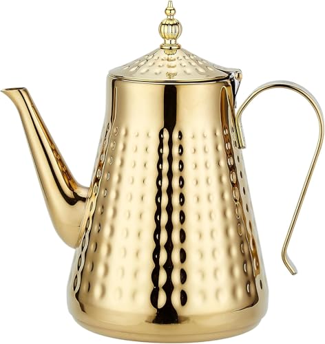1.8L(60oz) Stainless Steel Hammer Patterned Teapot With Removeable Infuser,Loose leaf cover,Gold