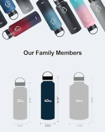 40oz Insulated Stainless Steel Water Bottle with Straw & 3 Lids